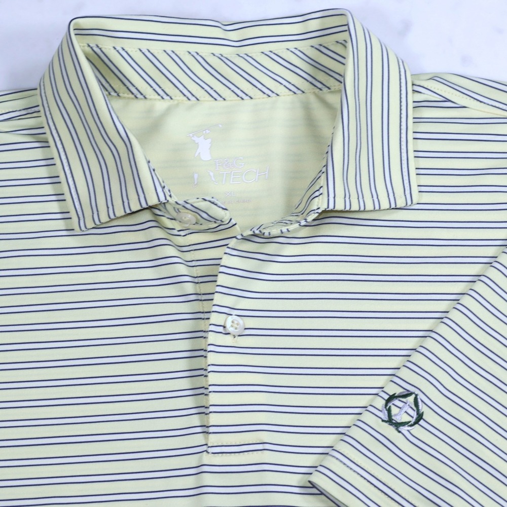 P&G Tech Mens XL Polo Shirt Muirfield Village Golf Club Butter Yellow Striped